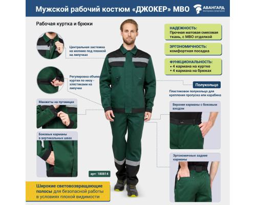 Костюм мужской рабочий летний "Джокер" МВО с брюками зеленый-черный